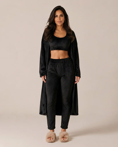 Fleece Robe and Pants Loungewear Set