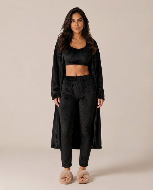 Fleece Robe and Pants Loungewear Set