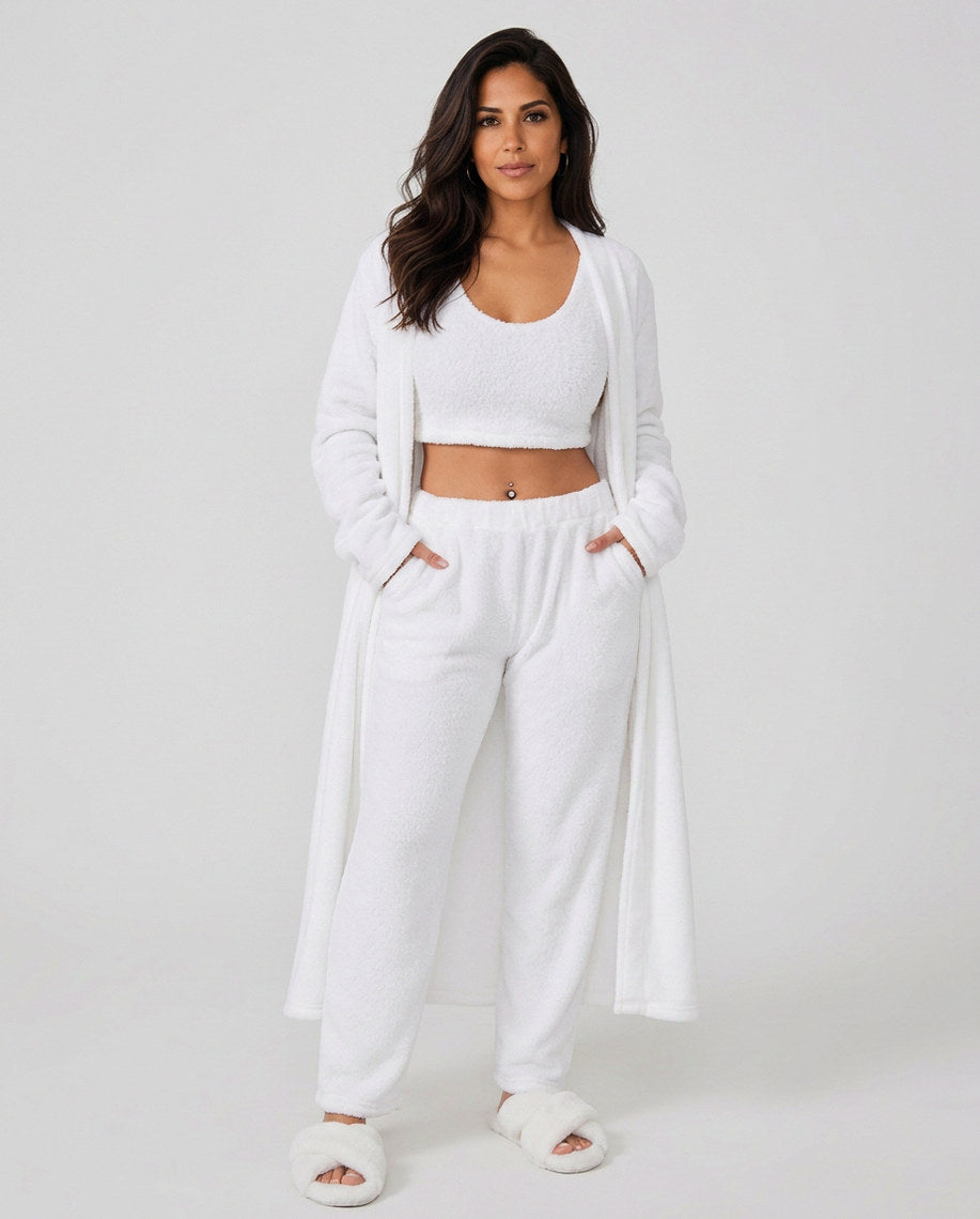 Fleece Robe and Pants Loungewear Set