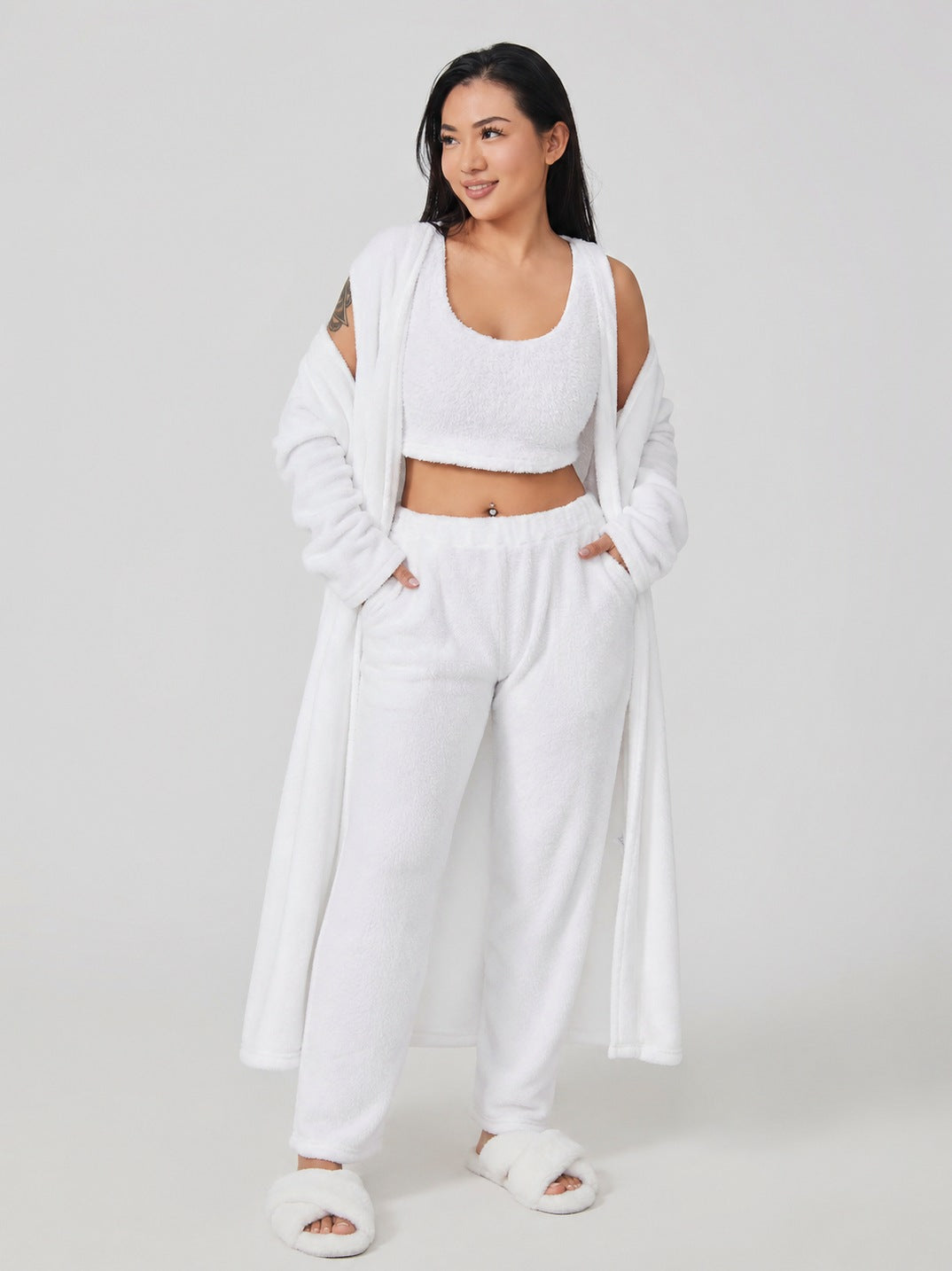 Fleece Robe and Pants Loungewear Set