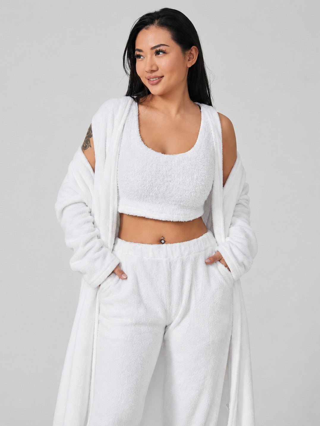 Fleece Robe and Pants Loungewear Set