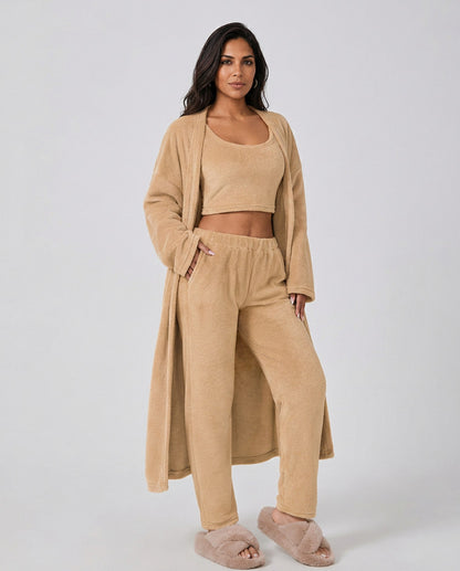 Fleece Robe and Pants Loungewear Set