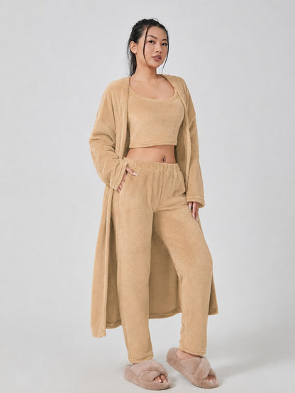 Fleece Robe and Pants Loungewear Set