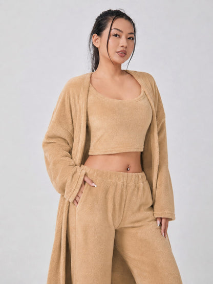 Fleece Robe and Pants Loungewear Set