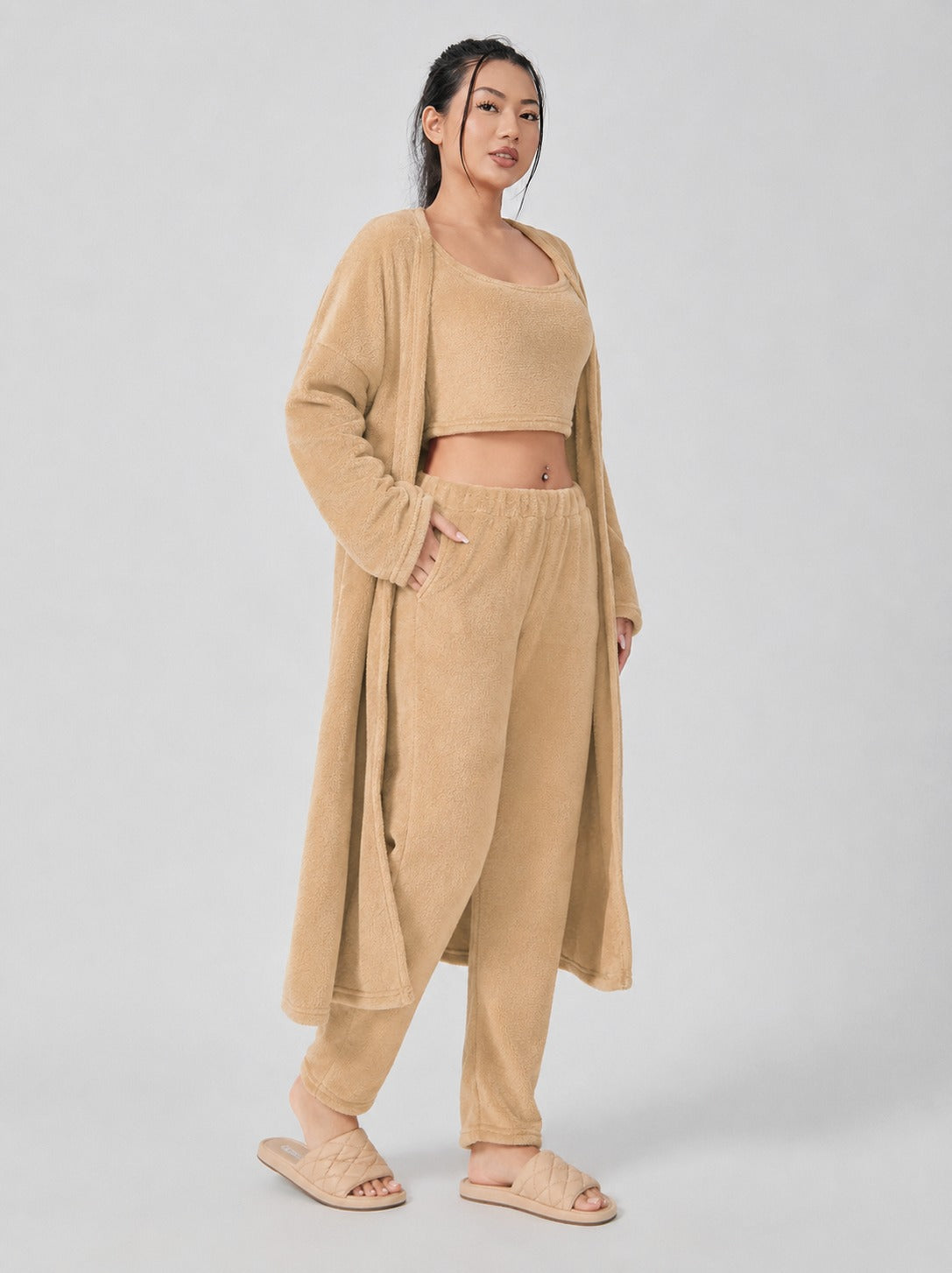 Fleece Robe and Pants Loungewear Set