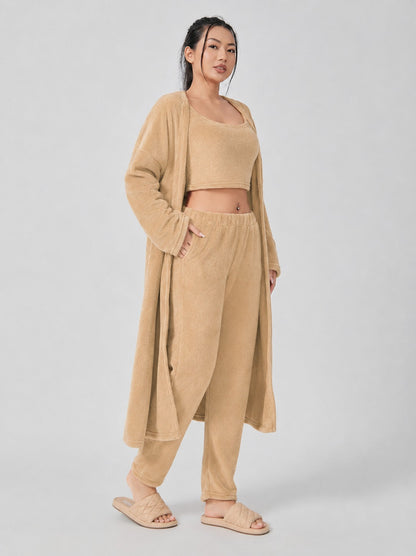 Fleece Robe and Pants Loungewear Set