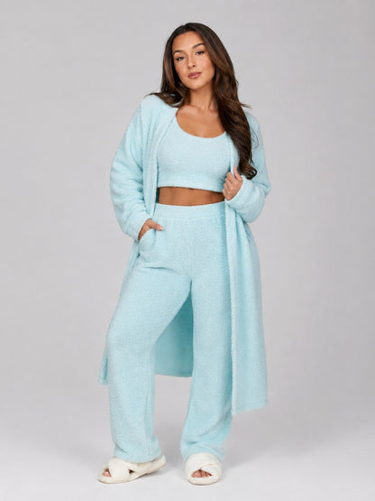 Fleece Robe and Pants Loungewear Set