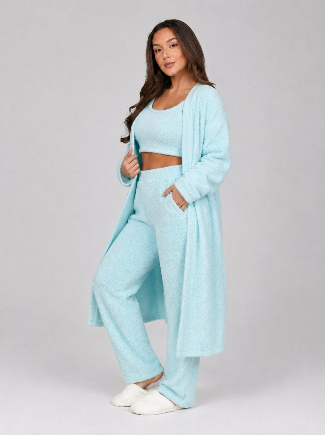 Fleece Robe and Pants Loungewear Set