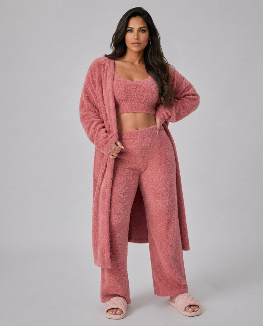 Fleece Robe and Pants Loungewear Set