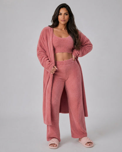 Fleece Robe and Pants Loungewear Set
