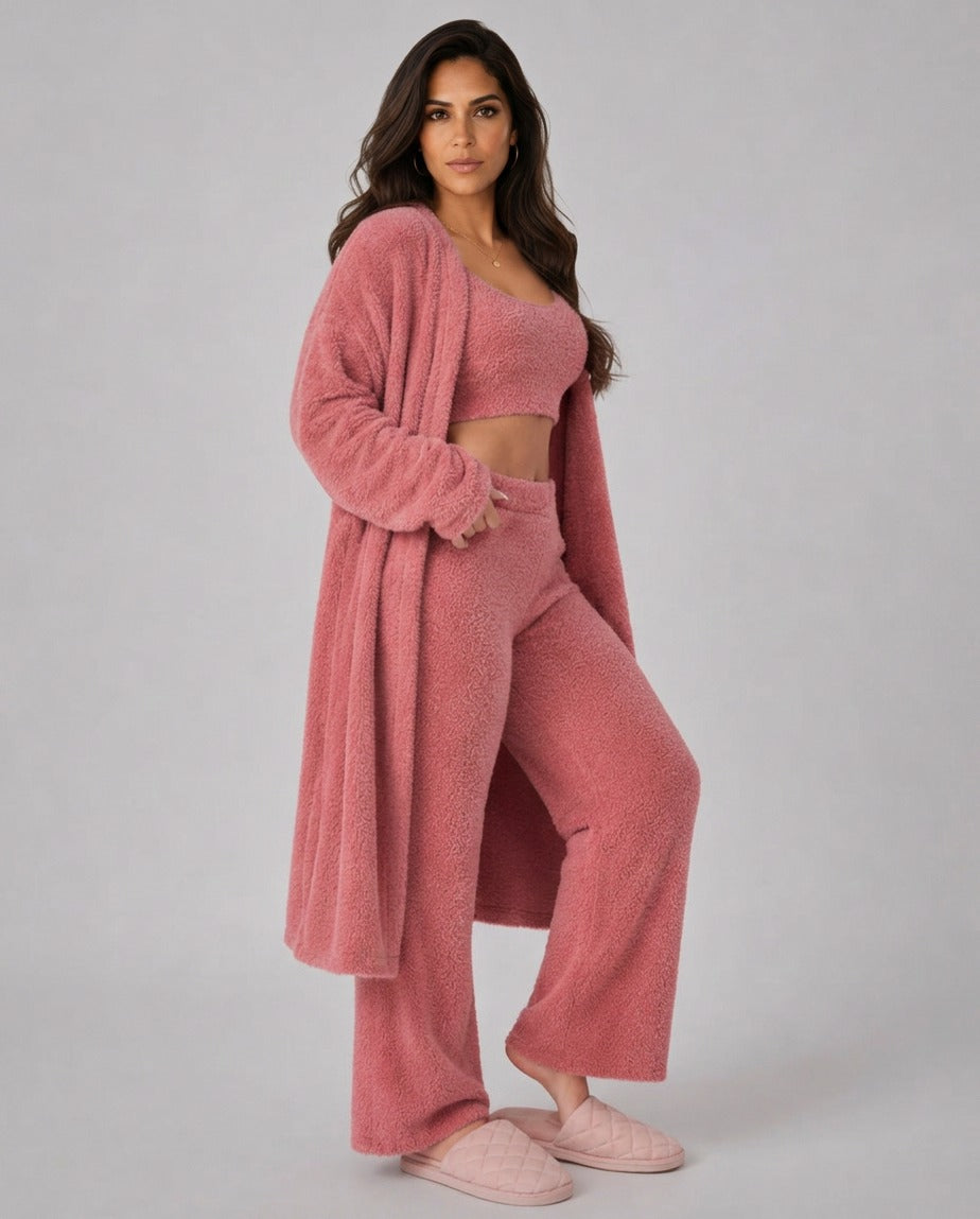 Fleece Robe and Pants Loungewear Set