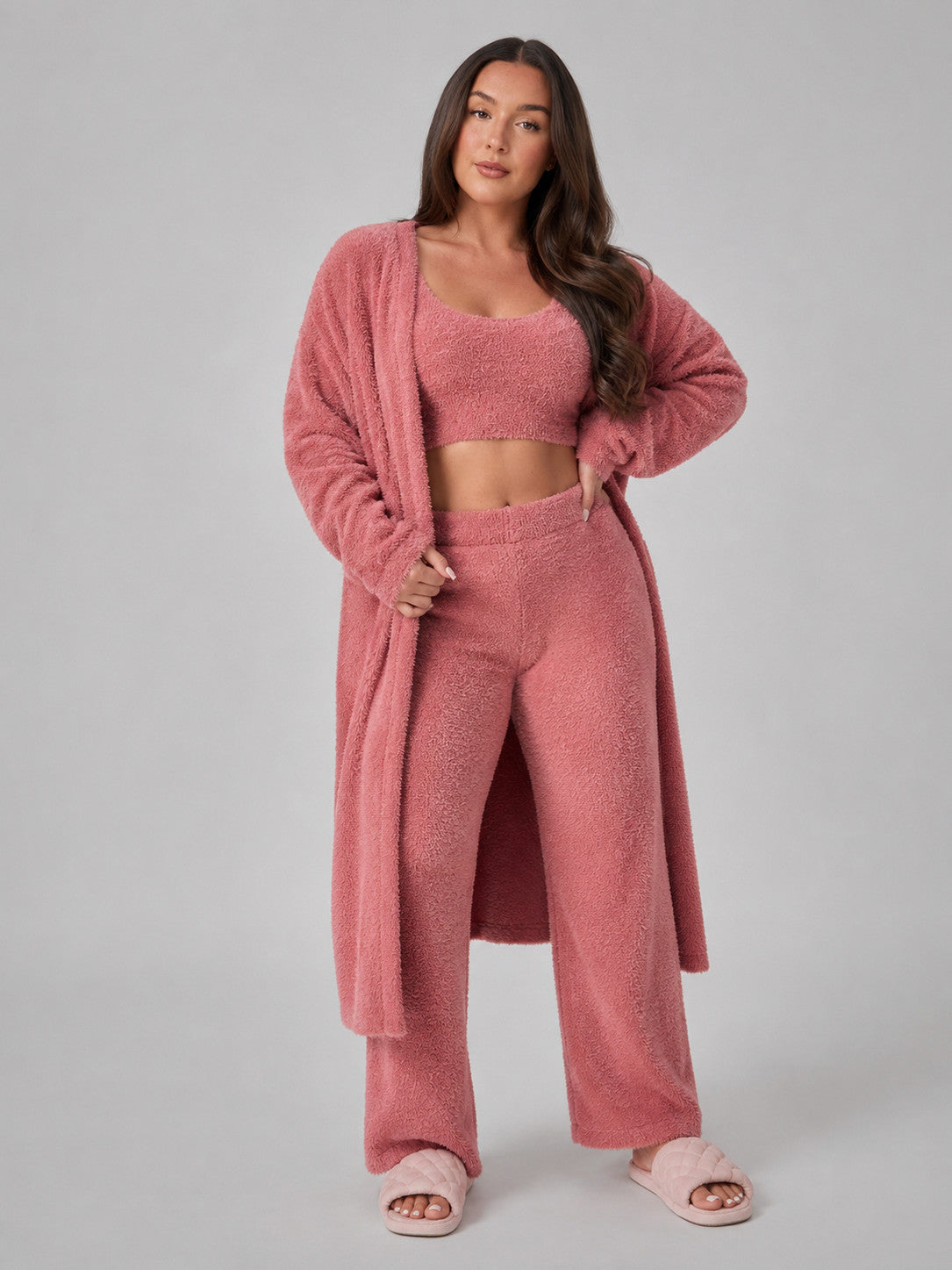 Fleece Robe and Pants Loungewear Set