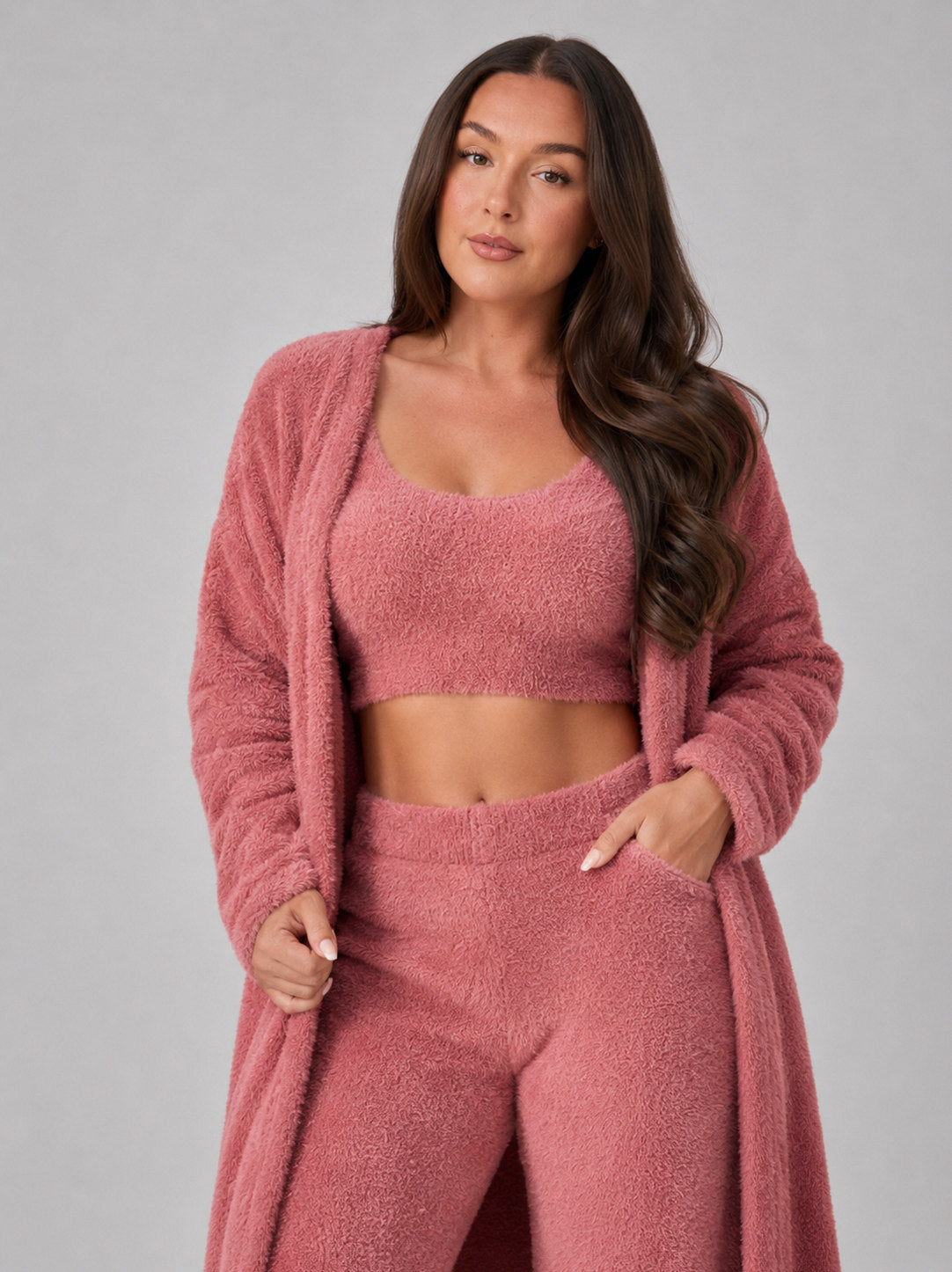 Fleece Robe and Pants Loungewear Set