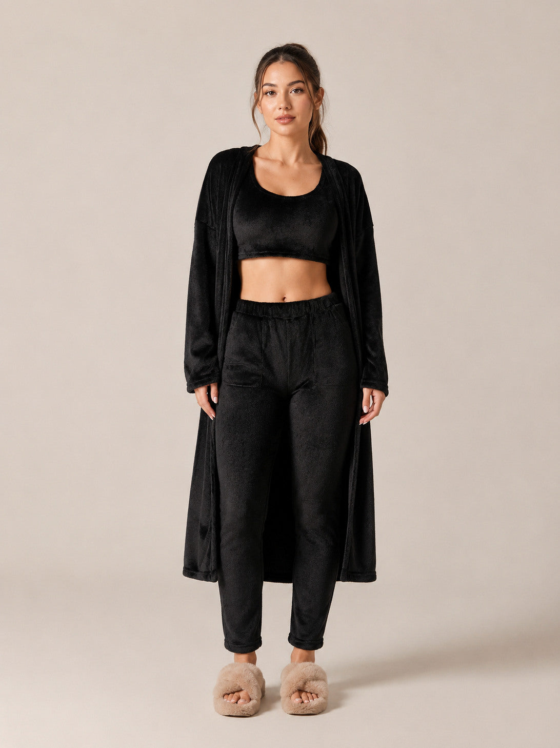 Fleece Robe and Pants Loungewear Set