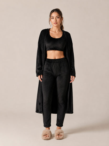 Fleece Robe and Pants Loungewear Set