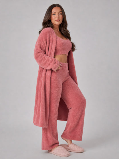 Fleece Robe and Pants Loungewear Set
