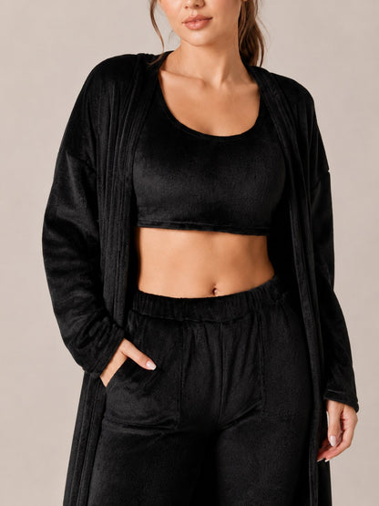 Fleece Robe and Pants Loungewear Set