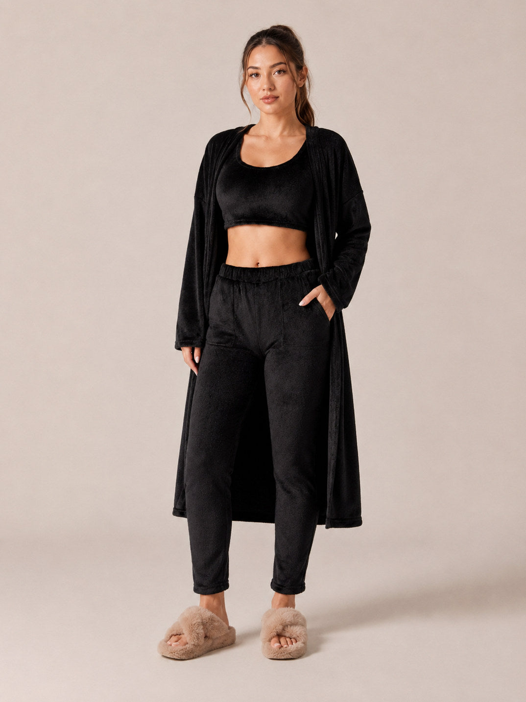 Fleece Robe and Pants Loungewear Set
