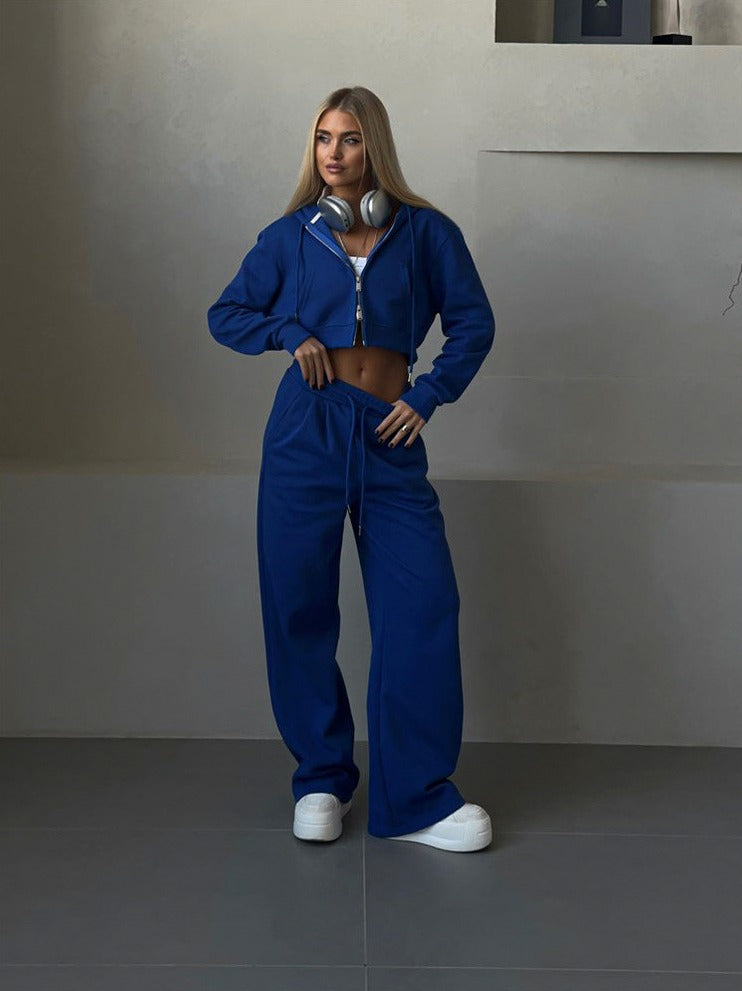 Fleece Zip Hoodie and Wide Leg Matching Set