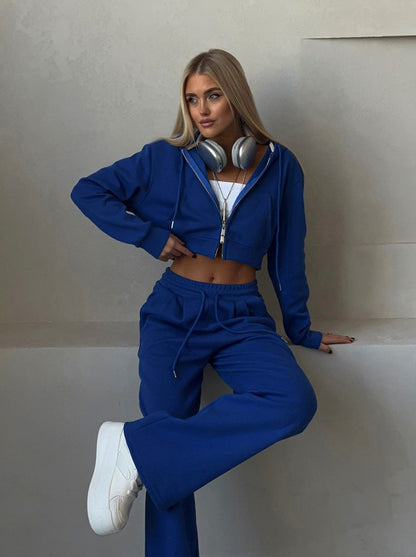 Fleece Zip Hoodie and Wide Leg Matching Set