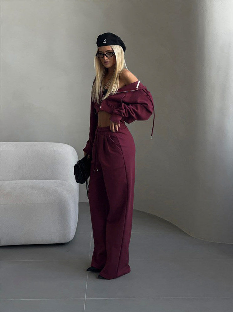 Fleece Zip Hoodie and Wide Leg Matching Set