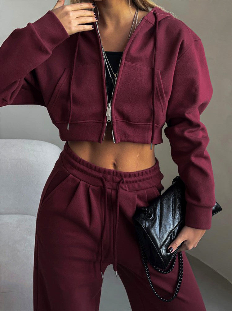 Fleece Zip Hoodie and Wide Leg Matching Set