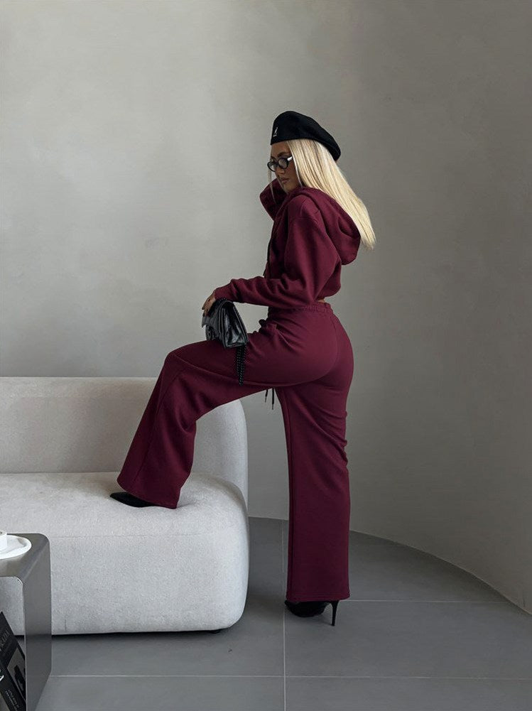 Fleece Zip Hoodie and Wide Leg Matching Set