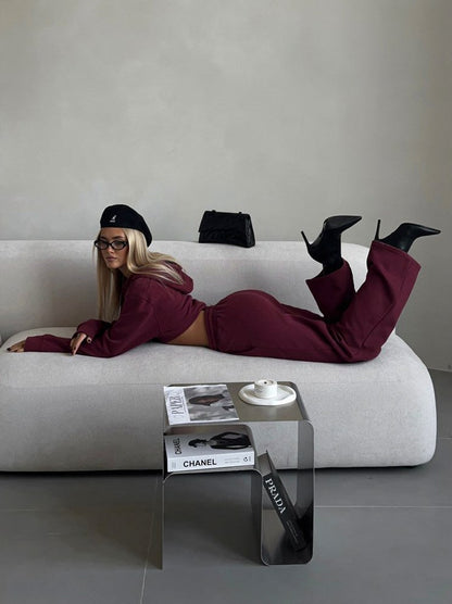 Fleece Zip Hoodie and Wide Leg Matching Set