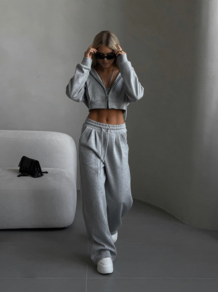 Fleece Zip Hoodie and Wide Leg Matching Set