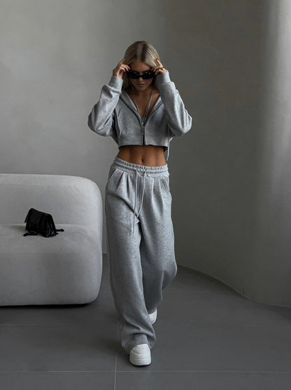 Fleece Zip Hoodie and Wide Leg Matching Set