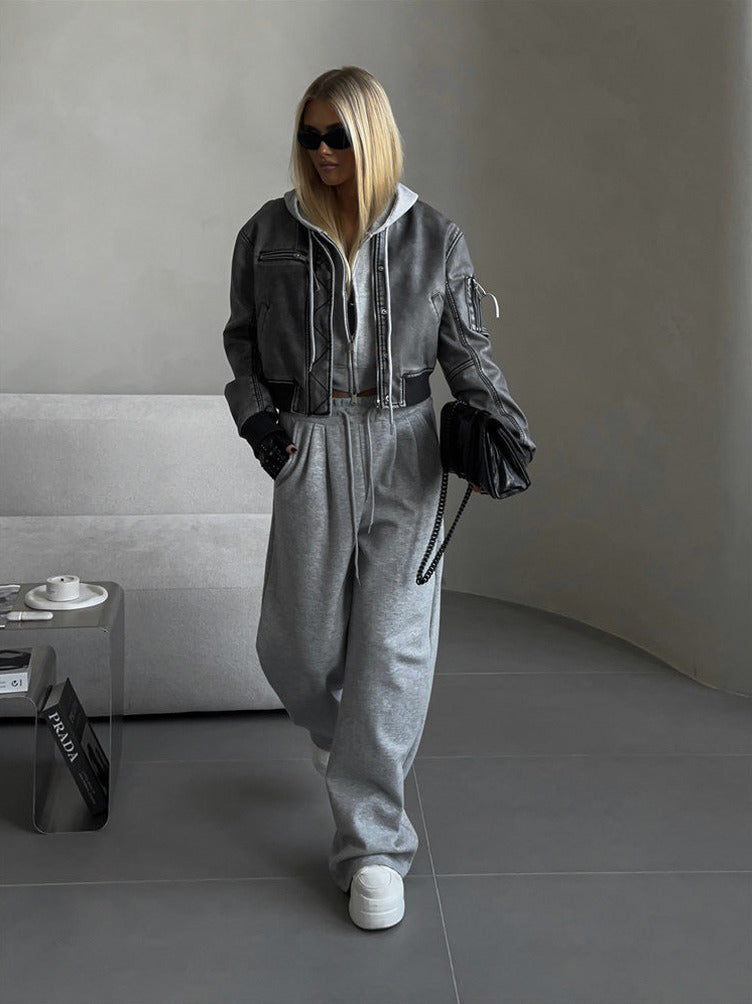 Fleece Zip Hoodie and Wide Leg Matching Set