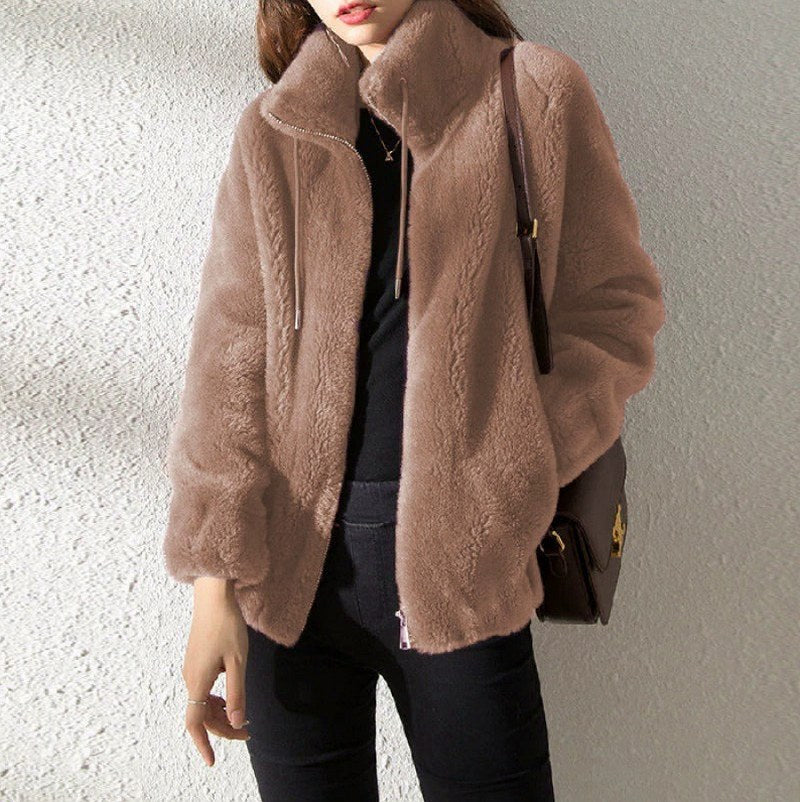 Fleece Zip Up Stand Collar Jacket