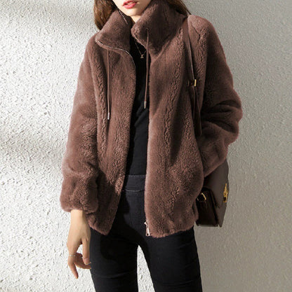 Fleece Zip Up Stand Collar Jacket