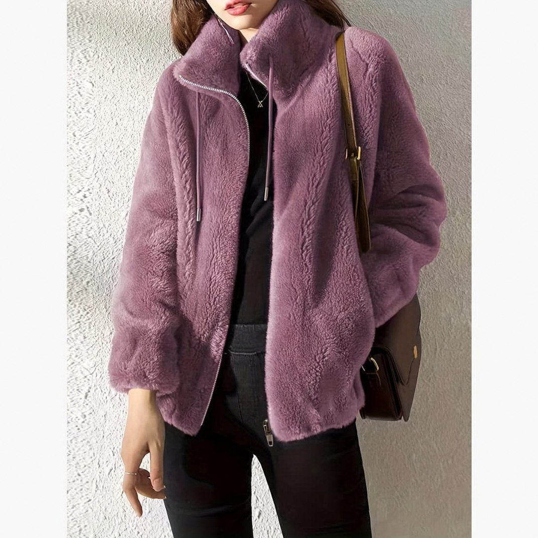 Fleece Zip Up Stand Collar Jacket