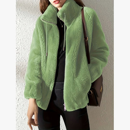 Fleece Zip Up Stand Collar Jacket