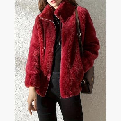 Fleece Zip Up Stand Collar Jacket
