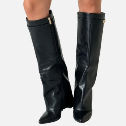 Fold Over Pointed Knee High Boots
