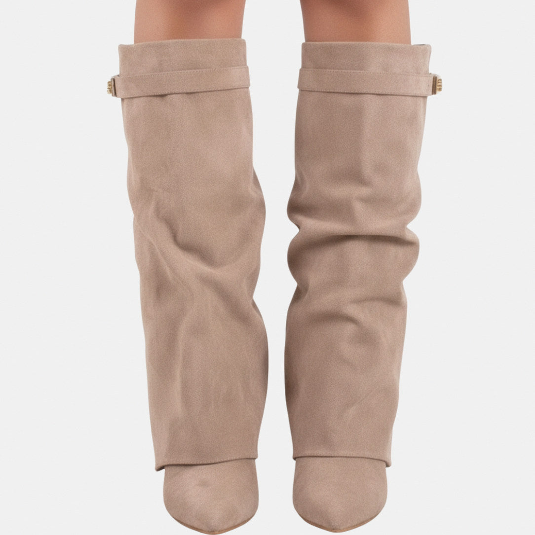 Fold Over Pointed Knee High Boots