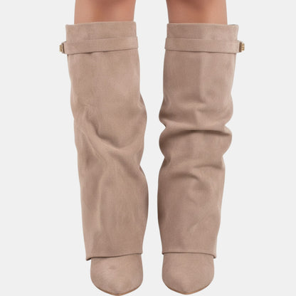 Fold Over Pointed Knee High Boots