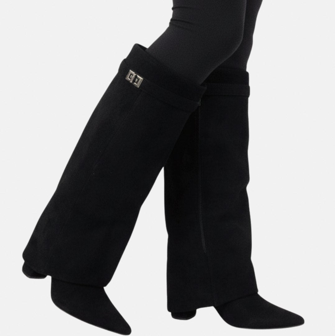 Fold Over Pointed Knee High Boots