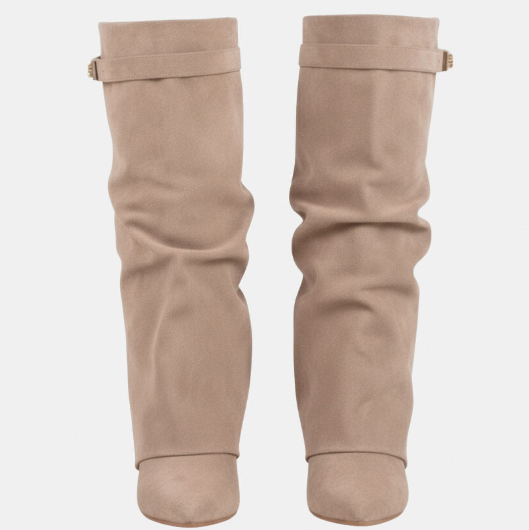 Fold Over Pointed Knee High Boots