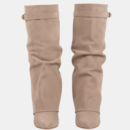 Fold Over Pointed Knee High Boots