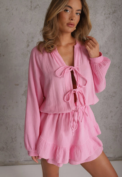 Gauze Long Sleeve Two Piece Set