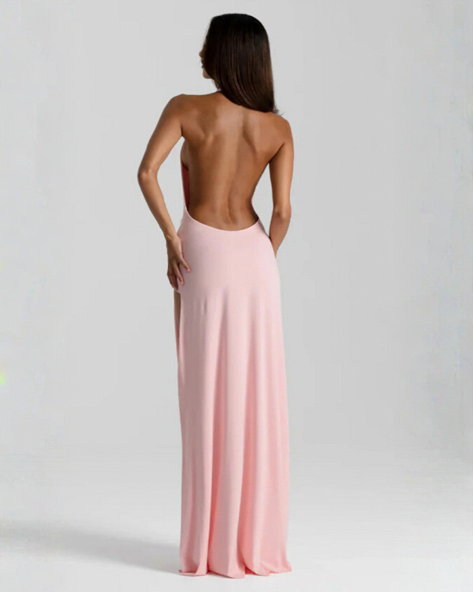Halter Draped Slit Maxi Dress