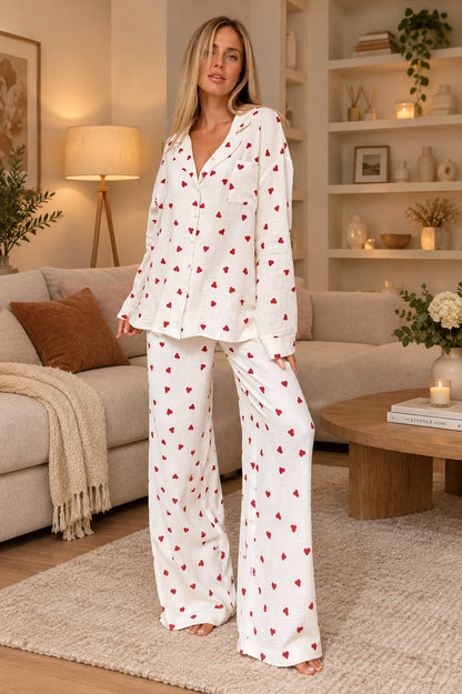 Heart Print Long Sleeve Matching Set
