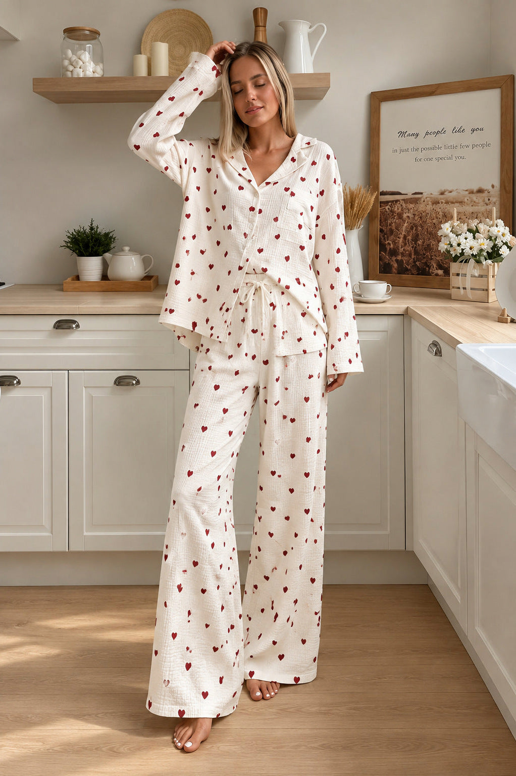 Heart Print Long Sleeve Matching Set