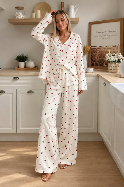 Heart Print Long Sleeve Matching Set