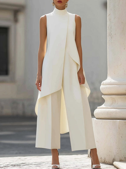 High Neck Asymmetrical Wide Leg Jumpsuit