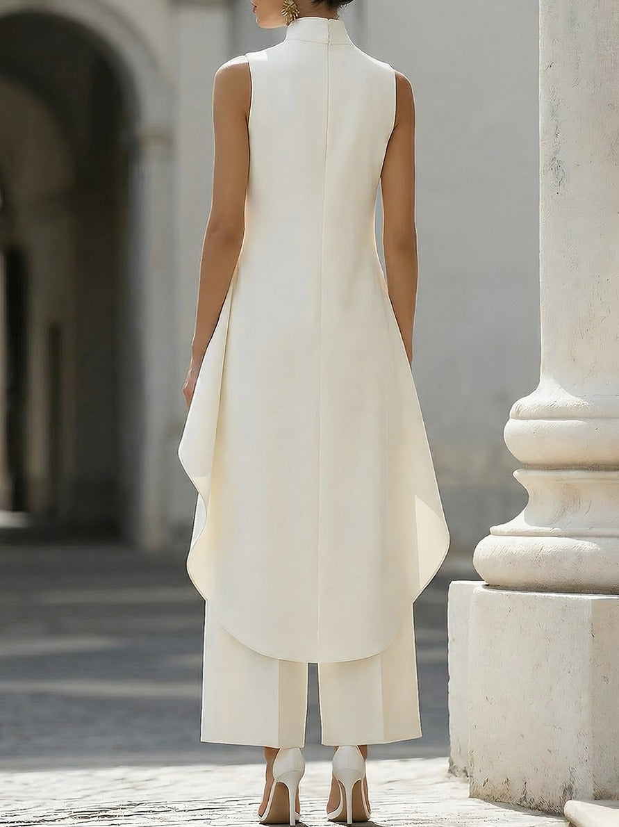 High Neck Asymmetrical Wide Leg Jumpsuit