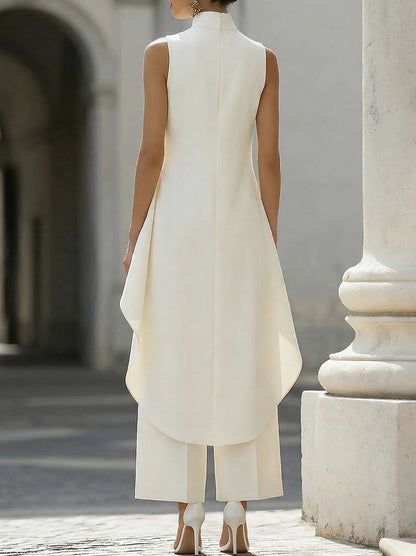 High Neck Asymmetrical Wide Leg Jumpsuit